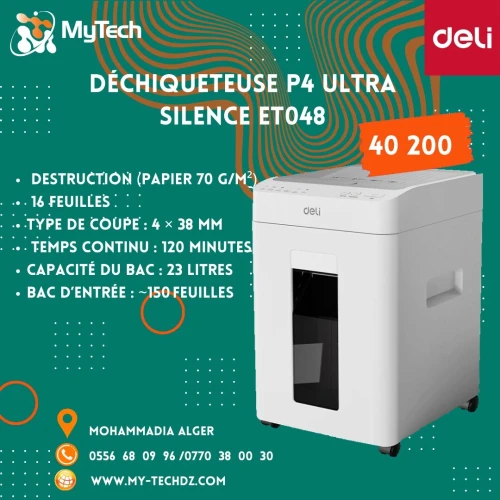 Déchiqueteuse ET048  Sécurité P4  Capacité 16 feuilles  23L