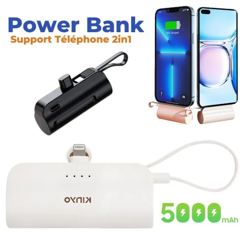 PowerBank 5000mAh et Support Telephone 2en1  باور بانك