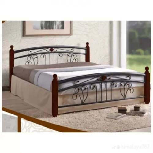 Lit en fer forgé inoxydable avec garniture en bois hêtre ( 1er choix d'importation)