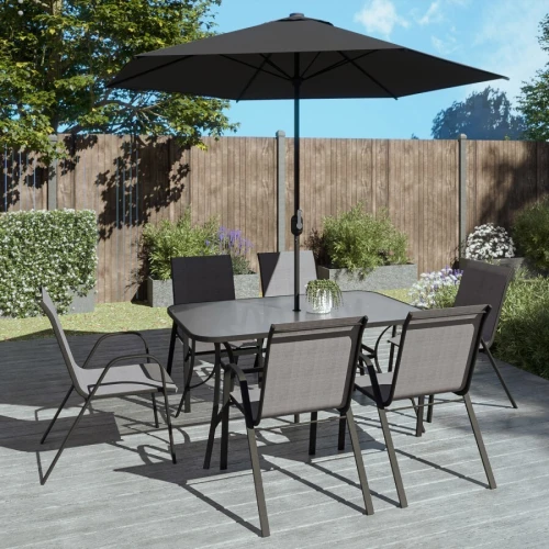 Table de jardin de 6 chaises avec parasol (importation 1er choix)