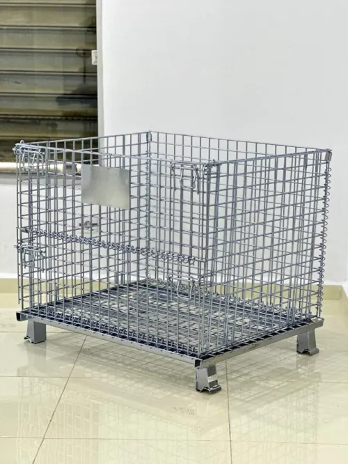 Caisse conteneur grillagé pliable en acier galvanisé C01