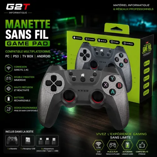 Manette de jeu sans fil 2,4 GHz avec adaptateur OTG pour Android TV Box/Smart TV/PC/téléphone mobile