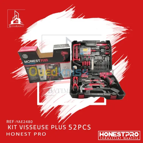 CAISSE A OUTILS 52 PCS + VISSEUSE 12V HonestPlus