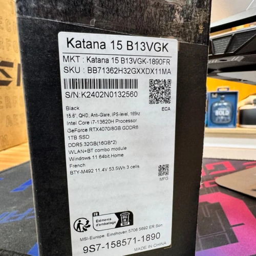 MSI KATANA 15 I7 13620H NVIDIA RTX 4070 32GB RAM 1TB SSD ECRAN QHD 165HZ