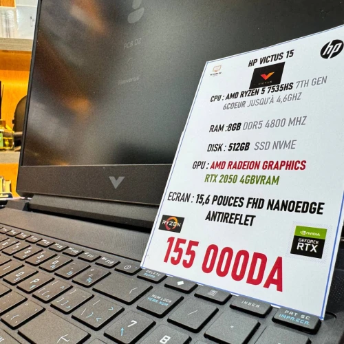 HP VICTUS 15 AMD RYZEN 5 7535HS NVIDIA RTX 2050 8GB RAM 512GB SSD ECRAN 144HZ