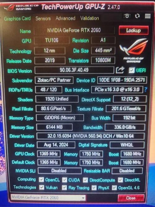 GPU GeForce RTX 2060 ZOTAC USED 
