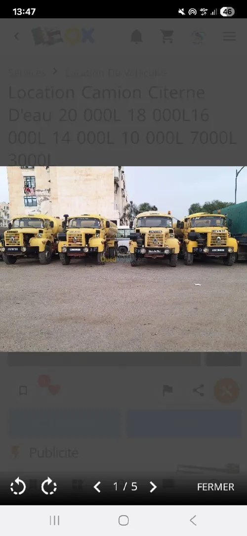 Location camio citerne d'eau 16300 L ET 14300 L
