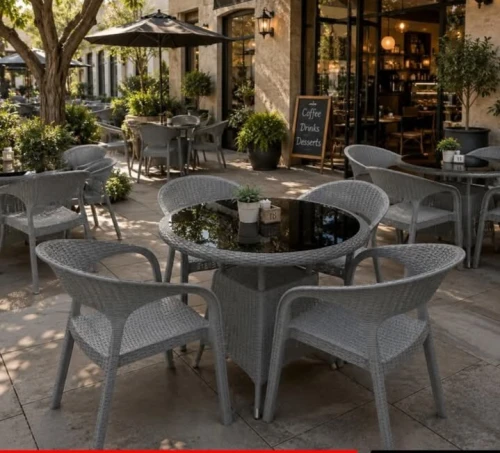Table de jardin rond avec 04 chaise