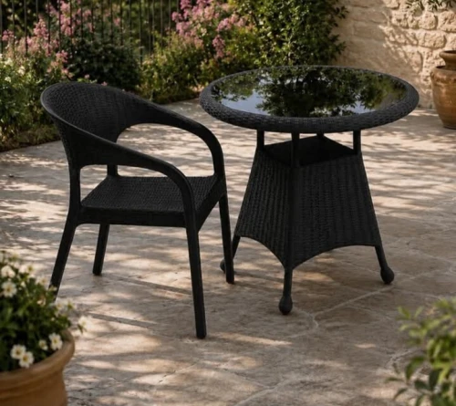 Table de jardin rond avec 04 chaise