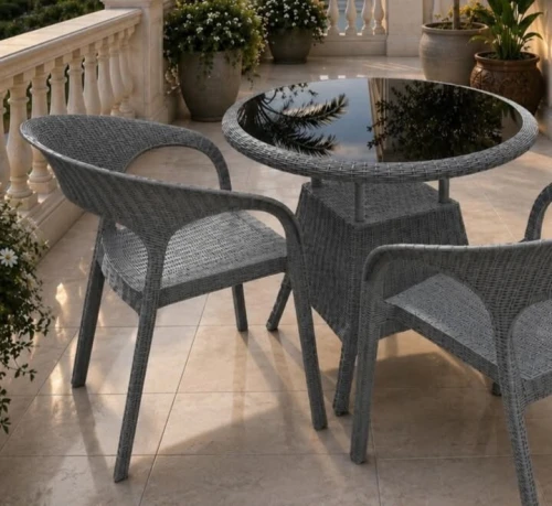 Table de jardin rond avec 04 chaise