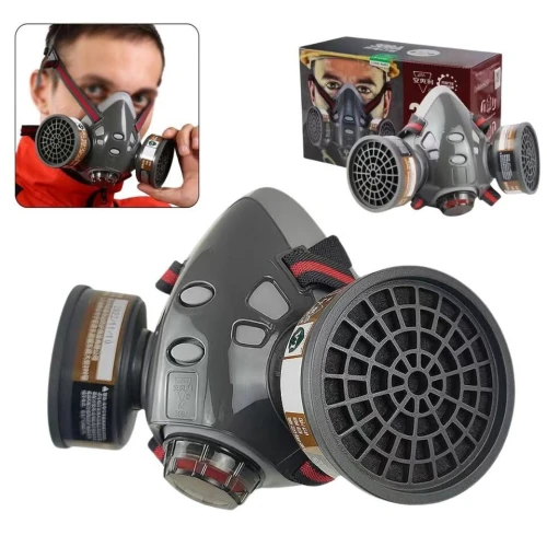 Masque de protection gaz avec 2 filtres au gel de silice  قناع تنفس للحرفيين