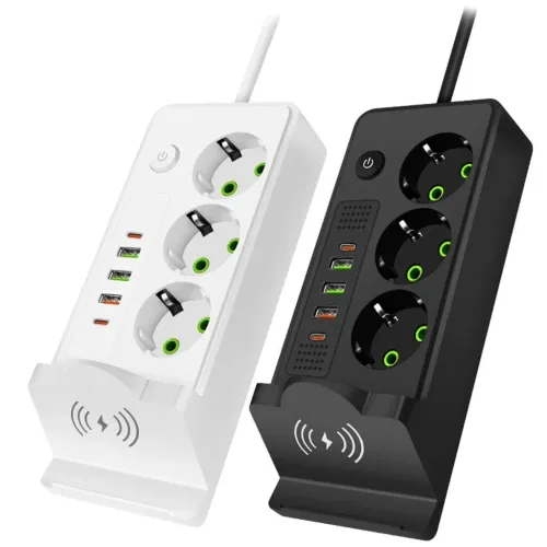Multiprise 3 SOCKET 2500W avec USB, Type-C et chargement sans fil  مقبس طاقة وشاحن لاسلكي