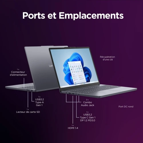 Lenovo IdeaPad Slim 3 15IRH10 - Ordinateur Portable 15.3'' WUXGA (Intel Core i5-13420H, RAM 16Go, SSD 512Go, Intel UHD Graphics, ) Clavier AZERTY Français - Gris