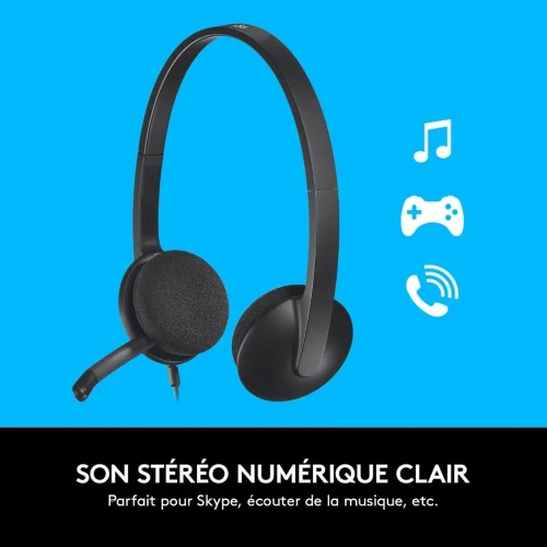 Logitech H340 Casque Filaire Ecouteurs Stéréo avec Micro Rotatif AntiParasites USB