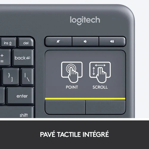 Logitech Wireless Touch Keyboard K400 Plus (Noir) Clavier sans fil - pavé tactile - compatible Android - AZERTY, Français