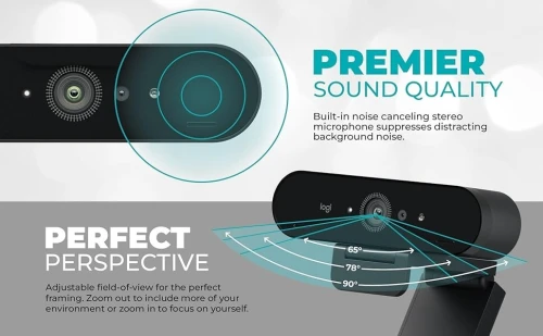 Logitech Brio Webcam 4K, Appel vidéo Ultra 4K HD,