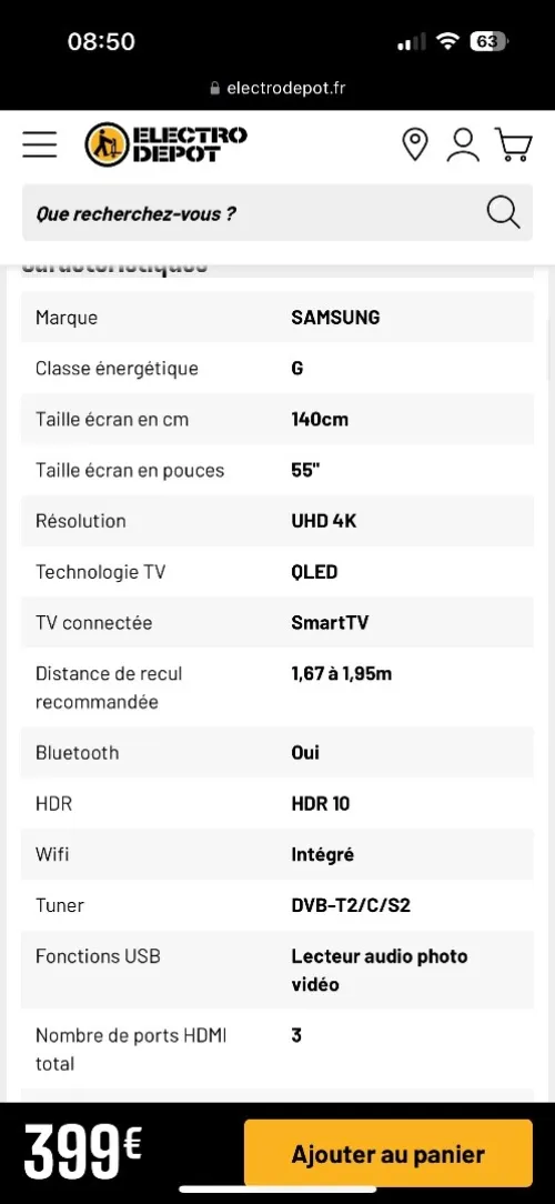 Télé Samsung 55 pouces