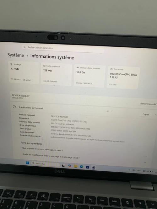 Dell latitude 5550 15.6 4k ultra 5 125U 16g 512g intel graphic lecteur sim chargeur original