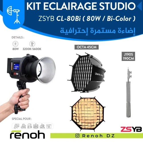 Kit Eclairage Studio ZSYB CL-80Bi ( OCTA 45cm ) ( 80W / Bi-Color )