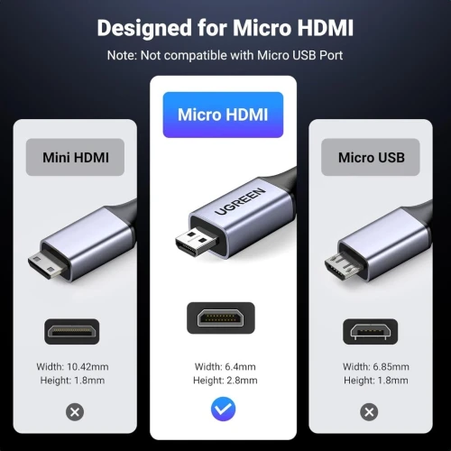 Cable HDMI To Micro HDMI UGREEN ( 2m ) ( 8K 60Hz ) ( 15517 )