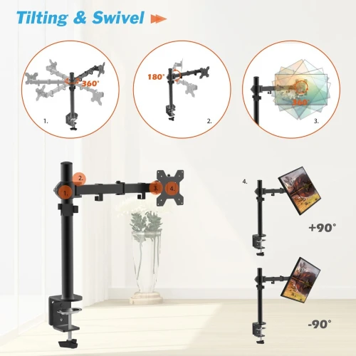 Support de Bureau pour 1 Écrans ANYTOOL - Rotation 360 Inclinaison 15 Charge Maximale 8KG ATS0001E