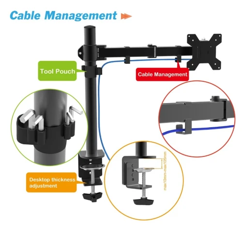 Support de Bureau pour 1 Écrans ANYTOOL - Rotation 360 Inclinaison 15 Charge Maximale 8KG ATS0001E