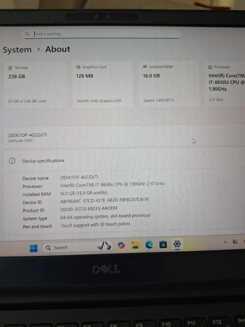 Laptop-Dell Latitude-7490, I7-8e Gen, FHD-Tactile, Ram-16GB, Rom-256-SSD-NVME, Windows 11 Original