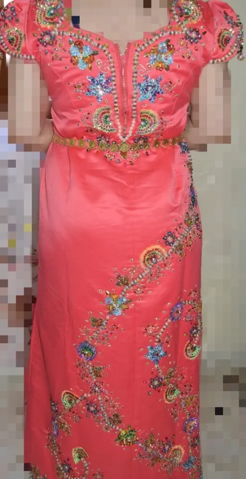 Gandoura perlage saumon ڨندورة