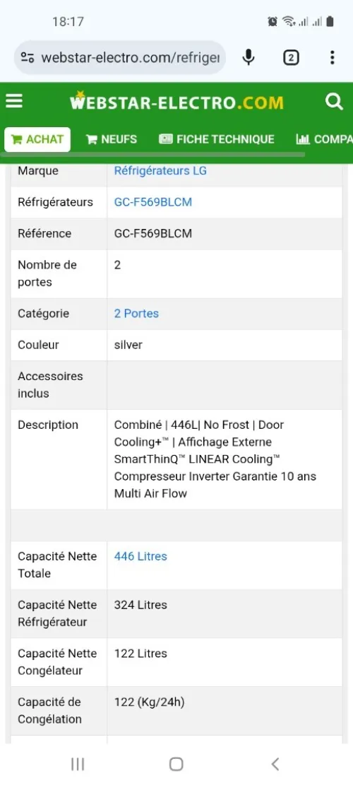 Promotion réfrigérateur combiné LG avec distributeur d'eau 560l inox no frost 