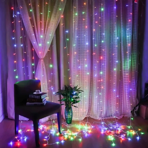 Guirlande guirxiété lumineuse décor ramadan Rideau 3x3 mètres coloré/Jaune ضوئي ملون وأصفر FLASH