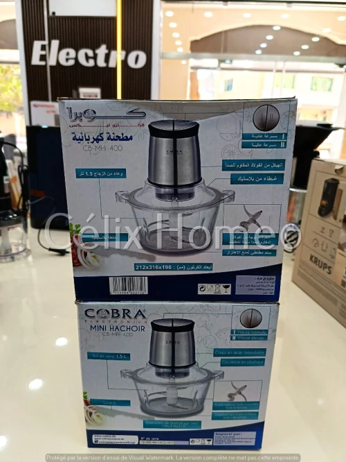 COBRA Mini hachoir 400w bol en verre 2 vitesses 1.5L 4 lames