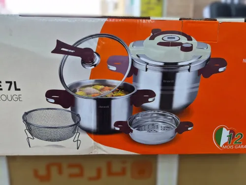NARDI Cocotte minute Clipso 7L avec marmite 4L 24 cm et couscousier en INOX rouge