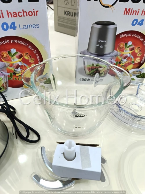 ROBUSTE Mini Hachoir 400w 4 lames Bol En verre