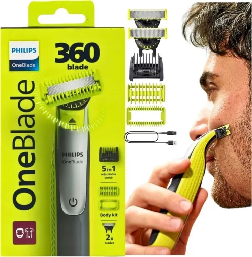 RASOIR PHILIPS ONE BLADE 360 BLADE LAME AVEC 3 LAMES POUR LE CORP ET LE VISAGE