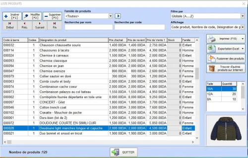 Logiciel de gestion de magasin de vêtements 