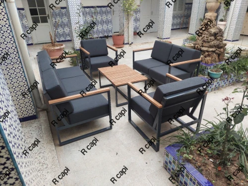 Salon extérieur jardin piscine