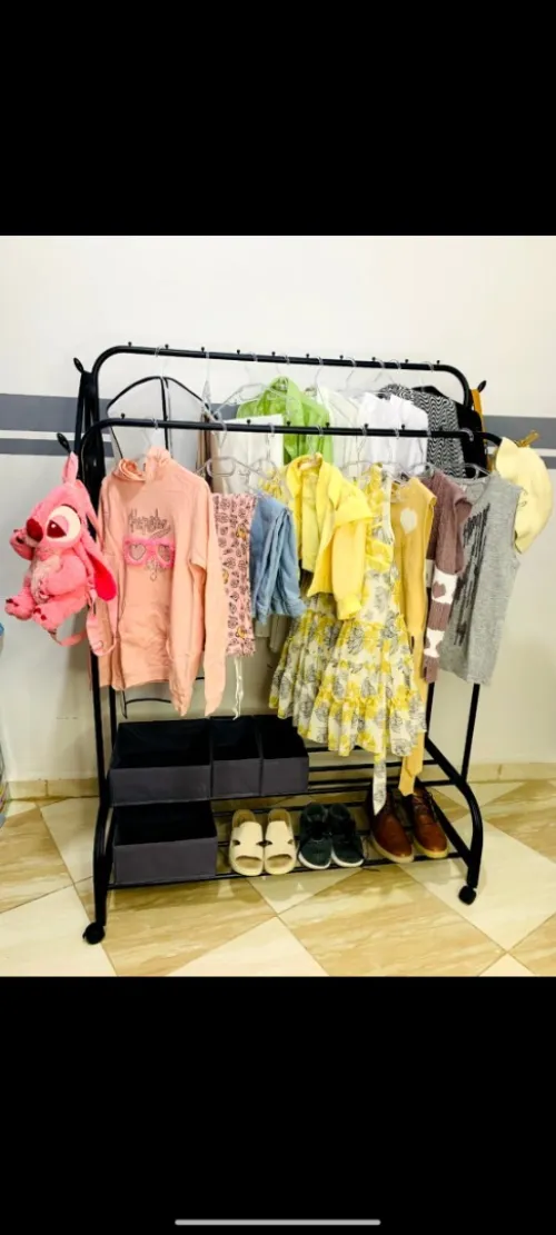 Penderie 48kg _ Porte-manteau sur pied à deux niveaux avec roulettes علاقة ملابس _ معلاق _ ستاند