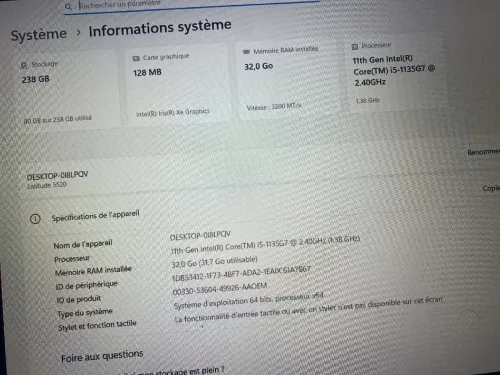 Dell latitude 5520 i5 11th 256/32G