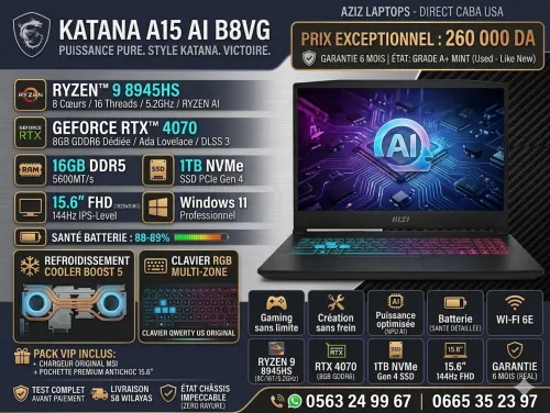 MSI KATANA 15 AI Ryzen 9 8945HS / RTX 4070 CABA USA