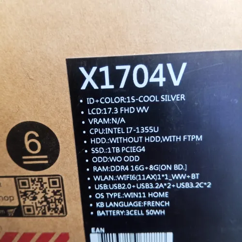 Asus vivobook 17 i7 1355U RAM 16GB 512SSD écran 17.3 Full HD jamais utilisé sous emballage 
