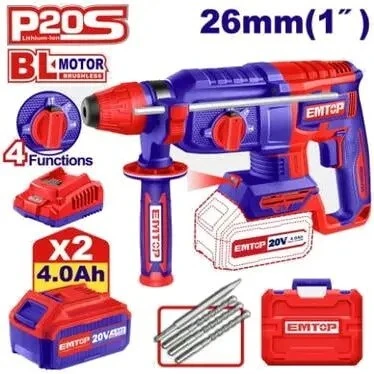 Marteau piqueur perforateur SDS-Plus sans fil 20v 2 batteries 4.0ah 26mm 2.5j