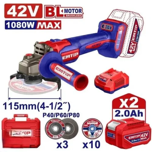 Meuleuse dangle tronçonneuse 115mm sans fil brushless à 2 batteries 42V 2.0Ah