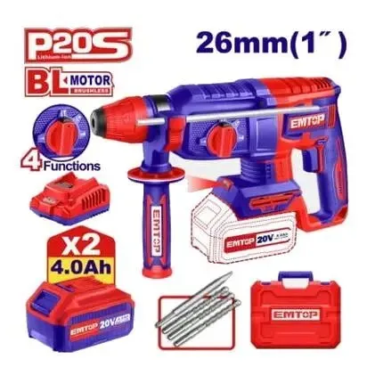 Marteau piqueur perforateur SDS sans fil 20v 2 batteries 4.0ah 2.5J (avec variateur de vitesse)
