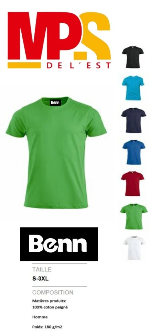 T-SHIRT BENN MANCHE COURTE 100% COTON (SIZE&COULEUR)