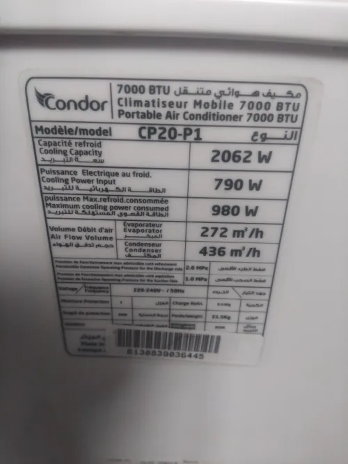 Climatiseur condor mobile 7000 BTU