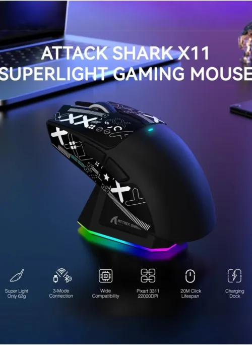 ATTACK SHARK X11 Wireless Gaming Mouse with Charging Dock