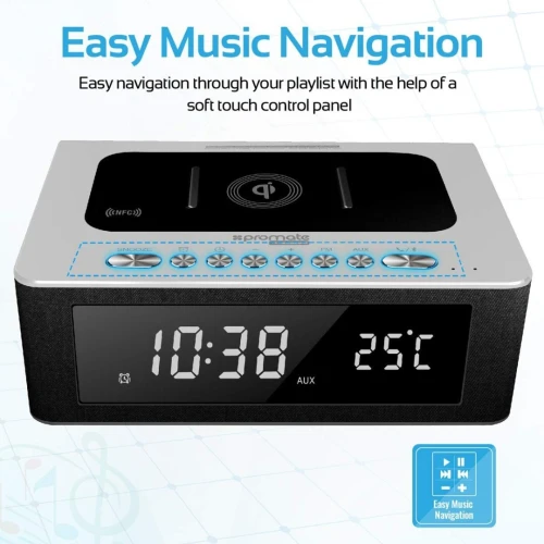 Promate Qi Wireless Charging Bluetooth Speaker, Multi-purpose NFC, FM Radio
