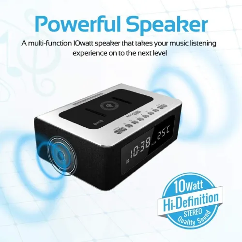 Promate Qi Wireless Charging Bluetooth Speaker, Multi-purpose NFC, FM Radio