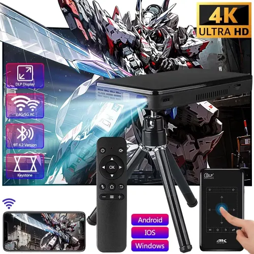 Mini data show home cinéma DLP intelligent 4K HD Android WiFi Bluetooth (avec batterie)