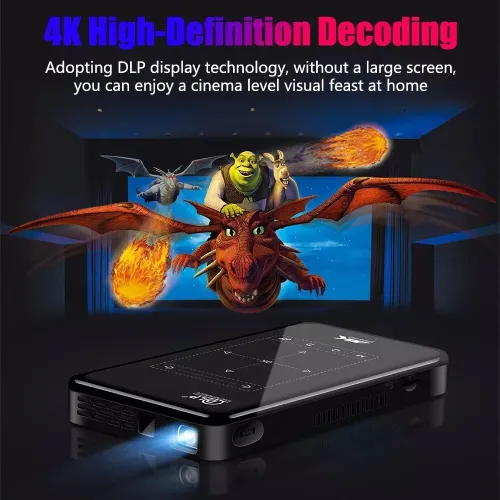 Mini data show home cinéma DLP intelligent 4K HD Android WiFi Bluetooth (avec batterie)